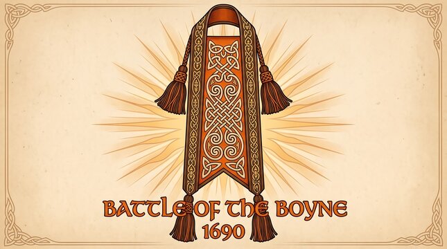 Historical celtic cloak with intricate knotwork design from battle of the boyne 1690