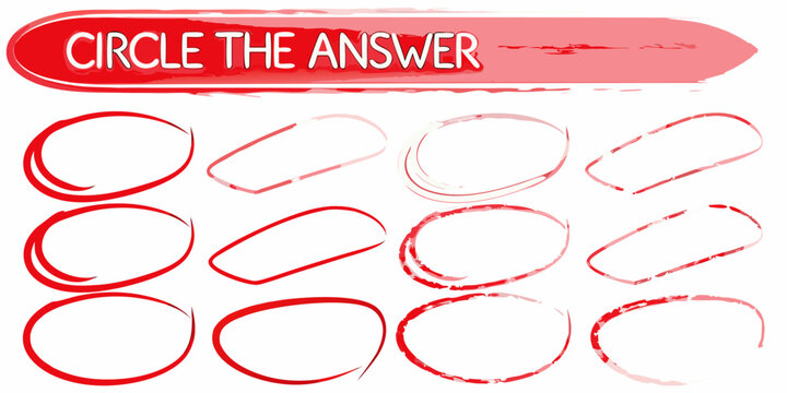 red hand drawn marker circles and highlighter shapes on white background vector illustration quiz education testing answer sheet exam learning