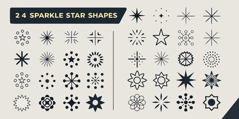 sparkle star shapes in minimalist black line art on white background geometric icon pattern design symbol astronomy celestial decoration graphic © Shamal