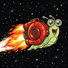 Obraz premium vector image of a snail with a turbocharger shell flying in space