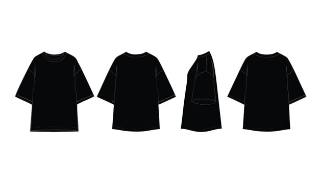 Black Oversized T Shirt Fashion Flat Blueprint