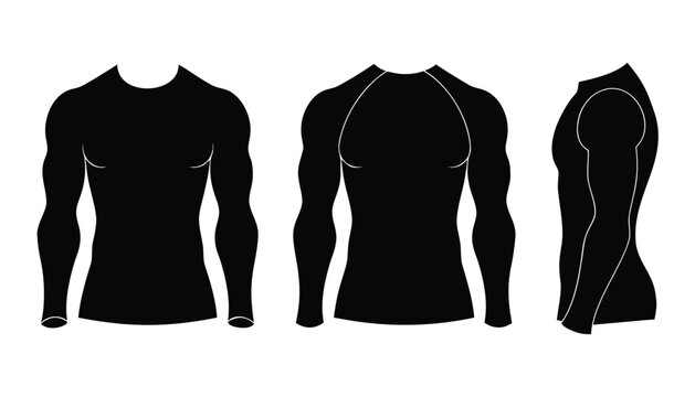 Black Long Sleeve Compression Shirt Vector Technical Drawing