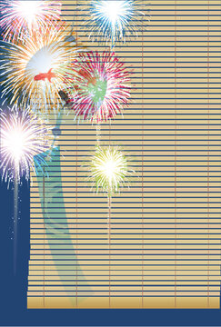 Japanese Summer Atmosphere with Fireworks and Wind Chime Decoration