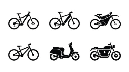 Obraz premium Seamless vector pattern with minimalist bicycle and electric scooter silhouettes
