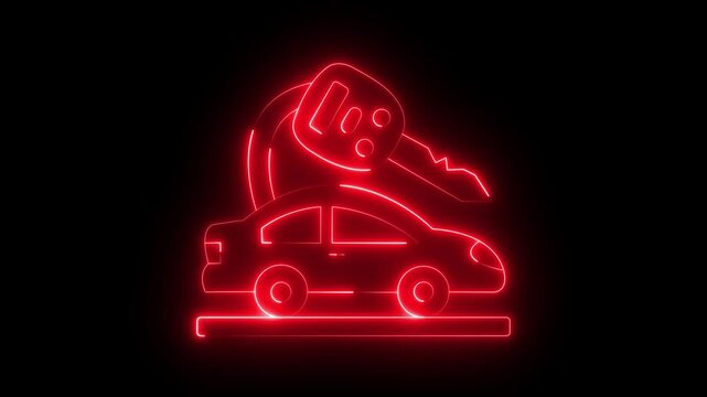 Neon red car and key fob animation for automotive sales and rental services