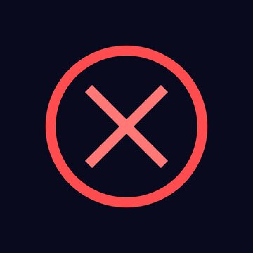 Flat design red cross or cancel mark inside a circle icon on a dark background.