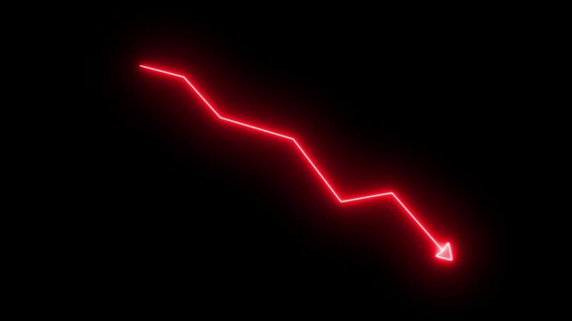 Red neon financial downtrend graph arrow illustrating market loss and economic decline