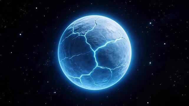 Blue cracked celestial body in space