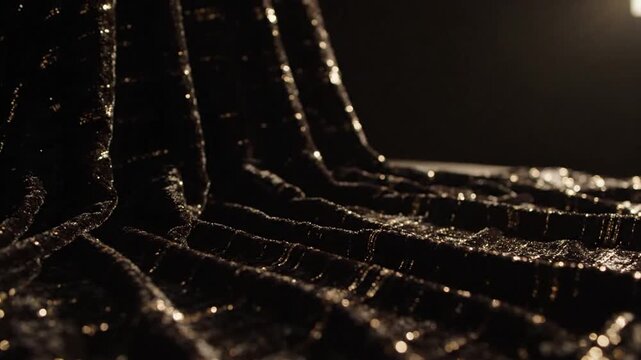 Luxury Black Velvet Fabric with Gold Shimmering Glitters