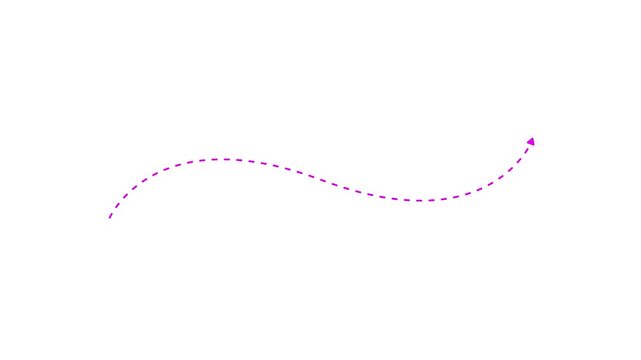 A dashed purple line forming a gentle curve with a small arrow at its right end, presented on a clean white background, suggesting a dotted pathway, a whimsical route, or a conceptual