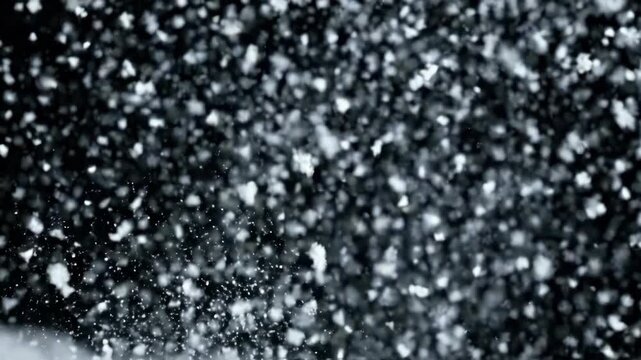 Close-up of Snow Falling During Nighttime Winter Scene.