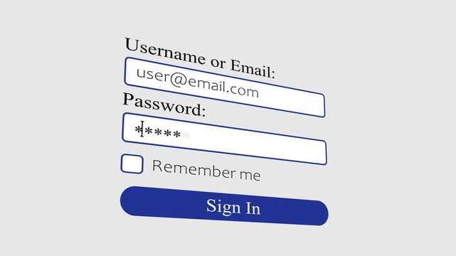 User Login Form with Username and Password Fields. Login Form Sign In Interface Animation, Username Password and Remember Me UI.