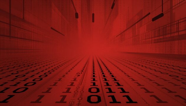 Red Digital Binary Code Tunnel Abstract Background