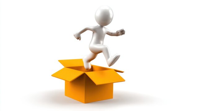 Person jumping out of a box
