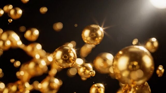 Abstract Floating Golden Spheres on Black Background