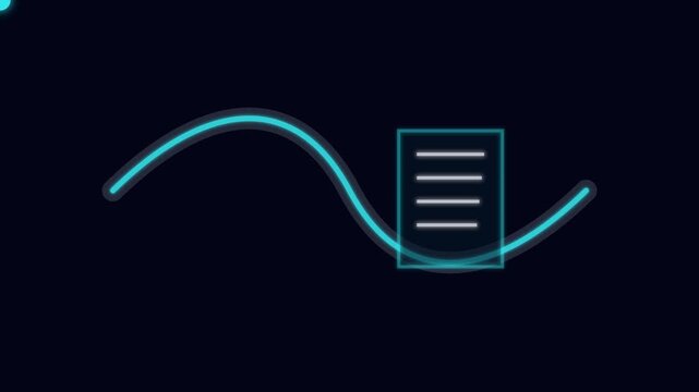 Digital document loading animation with glowing sine wave line for ui ux and data processing interface 4k