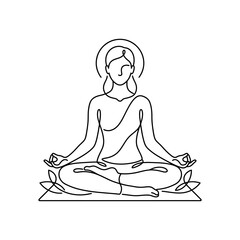 Obraz premium Meditating person line art with lotus base