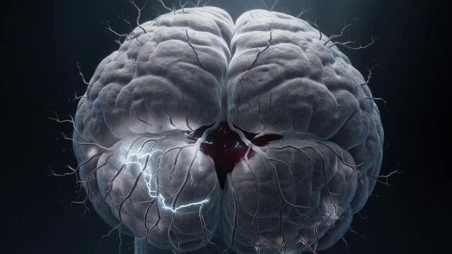 Human brain with damaged area highlighted.
