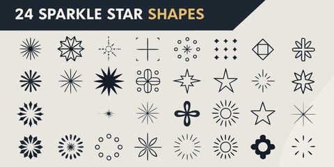 sparkle star shapes vector collection on beige background geometric icon design pattern symbol astronomy celestial decoration graphic illustration line art © Sanjit