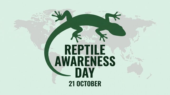 Green lizard silhouette on world map background celebrating reptile awareness day on october 21st