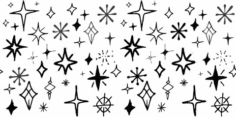 doodle stars and celestial sparkles black and white line art pattern illustration sketch drawing space astronomy cosmic magic fantasy design © Sanjit
