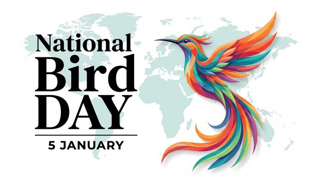 Vibrant bird illustration celebrating national bird day with a world map background