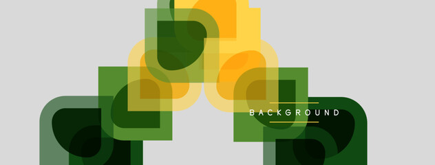 Fototapeta premium Abstract geometric shapes overlap. Green, yellow, gray hues create modern design. Minimalist composition, clean lines, simple background.