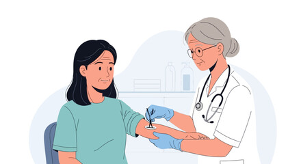 Fototapeta premium Doctor administers vaccine to young woman patient, healthcare concept