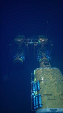 Close Up Shot of Industrial Underwater Turbines and Tanks 3D Render