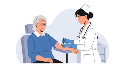 Fototapeta premium Nurse examines elderly patient's reflexes with reflex hammer in doctor's office