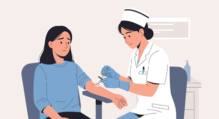 Obraz premium Nurse giving injection to a young woman in clinic