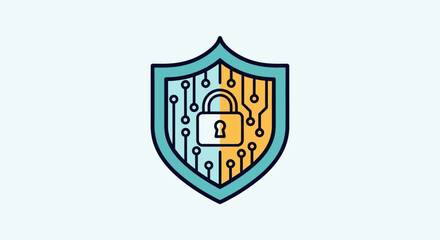 Fototapeta premium Digital Security Shield with Padlock and Circuit Board.