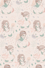 Greek sculpture pattern background, feminine line art design