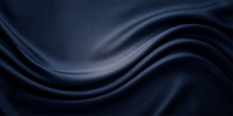 Deep navy blue silk fabric cascades in elegant, fluid waves, creating a luxurious and sophisticated abstract background with subtle highlights and shadows that convey a sense of depth and richness. © MUSCLE