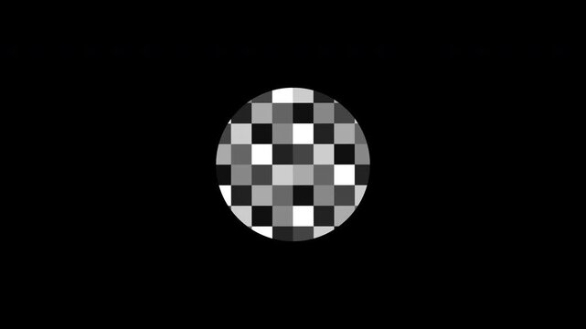 Abstract mosaic blur censored animation of monochrome pixelated circle shape on black background 4K