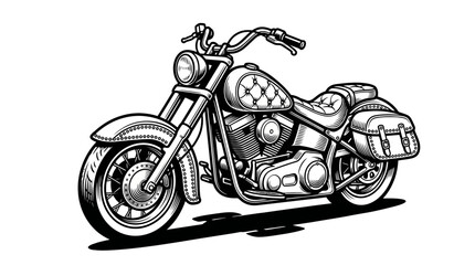 Custom cruiser motorcycle vintage chopper bike engraving. © defi