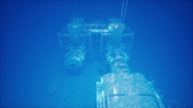 Realistic Underwater Sci-Fi Station Exterior 3D Render with School of Fish