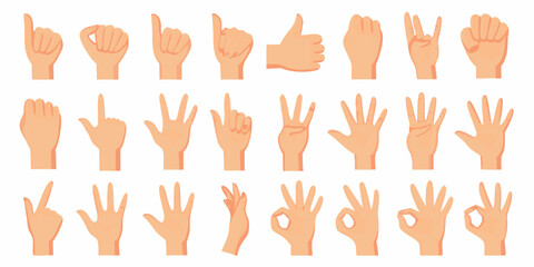 diverse human hand gestures clean flat illustration hands fingers thumbs pointing sign peace vector skin tone communication body language simple © Ella