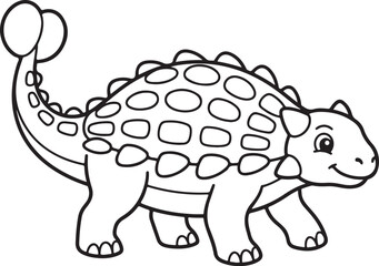 Fototapeta premium Cute Cartoon Ankylosaurus Dinosaur Vector Line Art Illustration