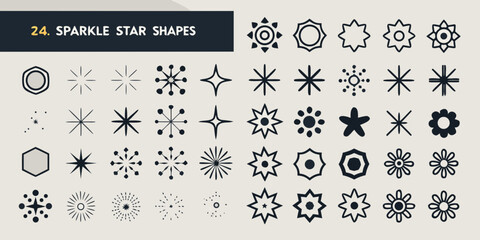 sparkle star shapes in minimalist black line art on beige background geometric icon symbol astronomy celestial cosmic ornament decoration pattern © Ella