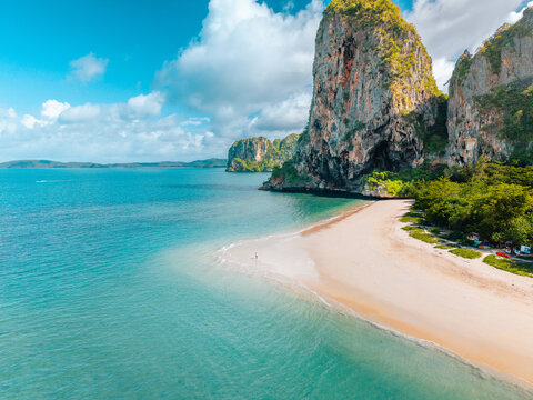 Dramatic limestone cliffs at Phra Nang beach in Krabi from above