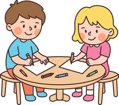 Children Draw Together Learning Creative Art Together