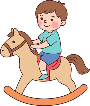 Happy Child Riding Wooden Rocking Horse Toy