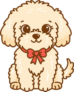 Cute Cream Colored Fluffy Dog with a Red Bow Tie