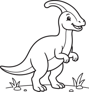 Cute parasaurolophus dinosaur coloring page for kids outline line art