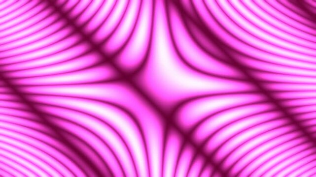 motion graphic composed of brilliant magenta and white linear patterns that stretch and contract from a central, cross-shaped axis.
