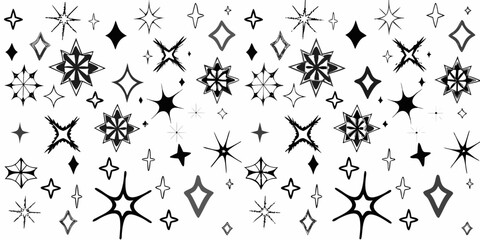 whimsical doodle stars and celestial sparkles black and white vector pattern illustration artwork design graphic space astronomy cosmic fantasy magic © Ella