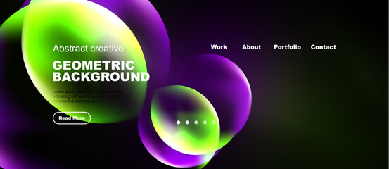 Naklejka premium Abstract geometric background design. Vibrant colors blend, creating modern website header or banner. Includes navigation options, text area.