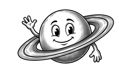 Happy Saturn planet character engraving. © reva