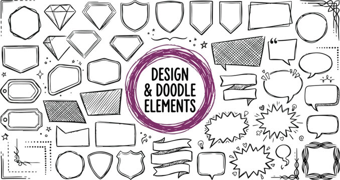 Rectangles, oval and scribble text boxes for notes and collage style design. Hand drawn charcoal or crayon speech balloons, bubbles and sketch chat notes. Doodle pencil png shapes clip art.